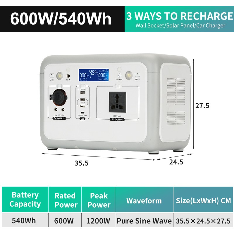 Portable Power Station 600W-540Wh