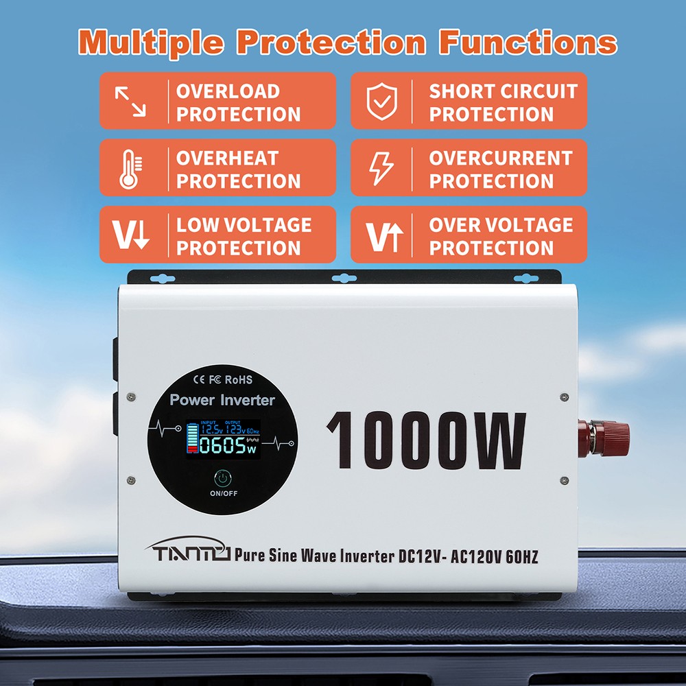 Tianmo 1000W Pure Sine Wave Inverter Wireless Wired Remote 